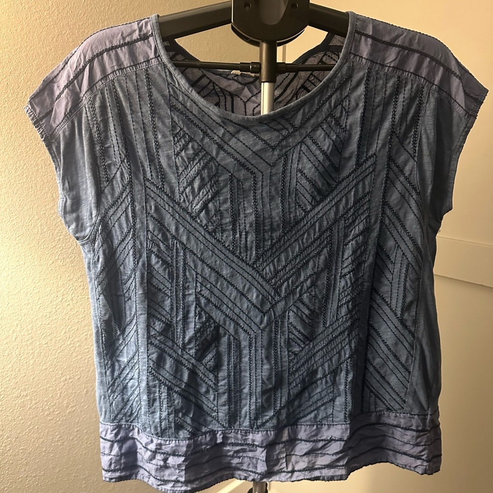 Caslon Blue Embroidered Cap Sleeve Top